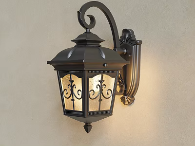Vintage Style Wall Lamp With Black Metal Frame Glass Shade Decorative Patterns And Warm Light 3d model