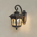 Vintage Style Wall Lamp With Black Metal Frame Glass Shade Decorative Patterns And Warm Light