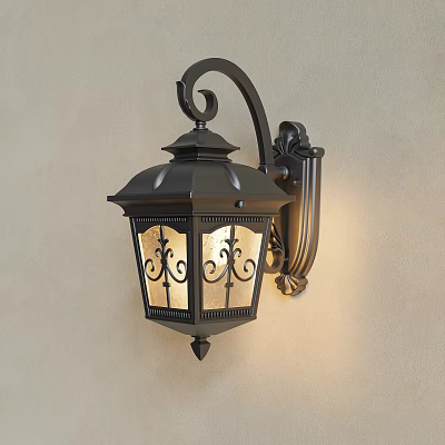 Vintage Style Wall Lamp With Black Metal Frame Glass Shade Decorative Patterns And Warm Light 3d model