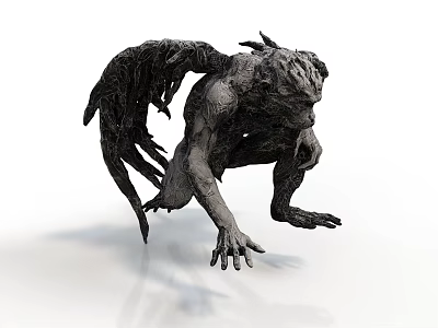 Mythical Monstrous Creature With Large Wings Rough Skin Crouching Posture And Sharp Claws 3d model