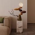Decorative Ornament Set With Stacked Stones Branches Flowers On Marble Base For Living Room