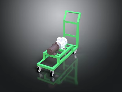 Green Metal Equipment Cart With Wheels And Top Mounted Mechanical Apparatus 3d model