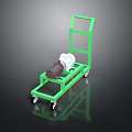 Green Metal Equipment Cart With Wheels And Top Mounted Mechanical Apparatus