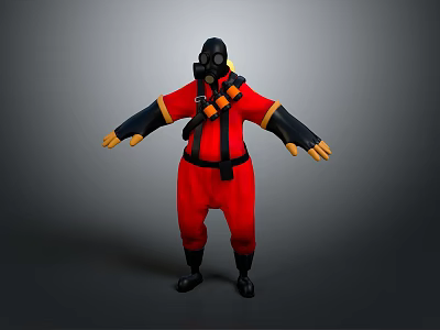 Protective Red Jumpsuit With Black Gloves Boots Gas Mask And Orange Gear 3d model