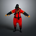 Protective Red Jumpsuit With Black Gloves Boots Gas Mask And Orange Gear