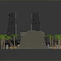 Realistic Military Base Model With Tall Towers Palm Trees And Armored Vehicles