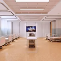 Hospital Outpatient Clinic Interior With White Beds Pink Walls And Storage Cabinets