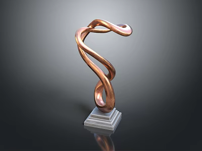 Artistic Copper Spiral Sculpture on White Square Base with Modern Design 3d model