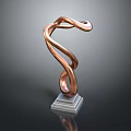 Artistic Copper Spiral Sculpture on White Square Base with Modern Design