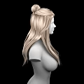 Game and Film Character 3D Model with Blonde Long Hair Hairstyle Design