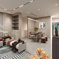 Modern Home Furniture Store Interior with Sofa Coffee Table TV Cabinet and Decorative Displays