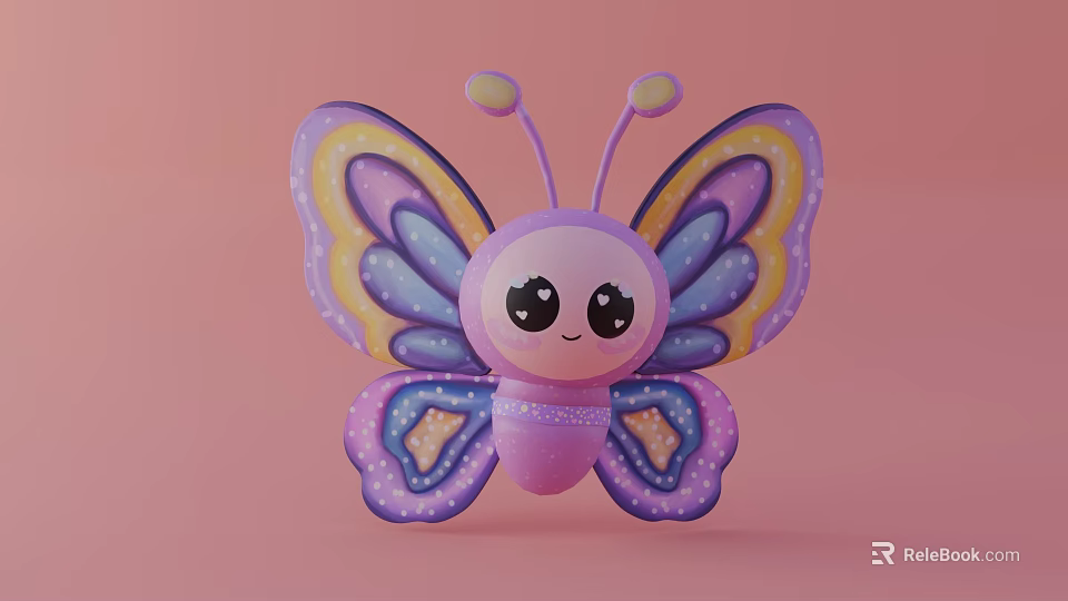 Cute Butterfly Shaped Doll with Purple Colorful Wings Big Eyes and Sparkling Dots 3d model 