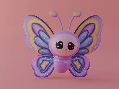 Cute Butterfly Shaped Doll with Purple Colorful Wings Big Eyes and Sparkling Dots 3d model