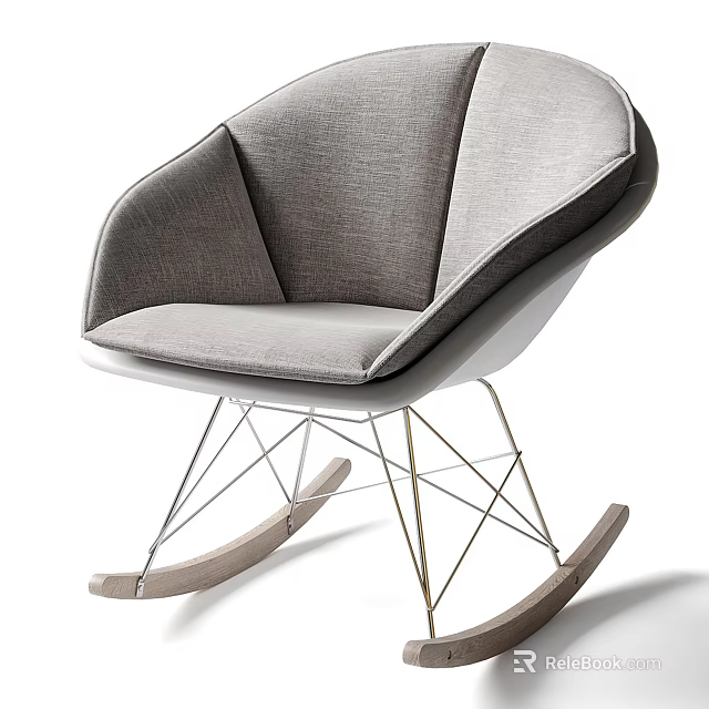 Modern Gray Fabric Leisure Chair With Metal Frame And Wooden Rockers 3d model 