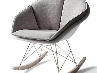 Modern Gray Fabric Leisure Chair With Metal Frame And Wooden Rockers 3d model