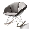 Modern Gray Fabric Leisure Chair With Metal Frame And Wooden Rockers