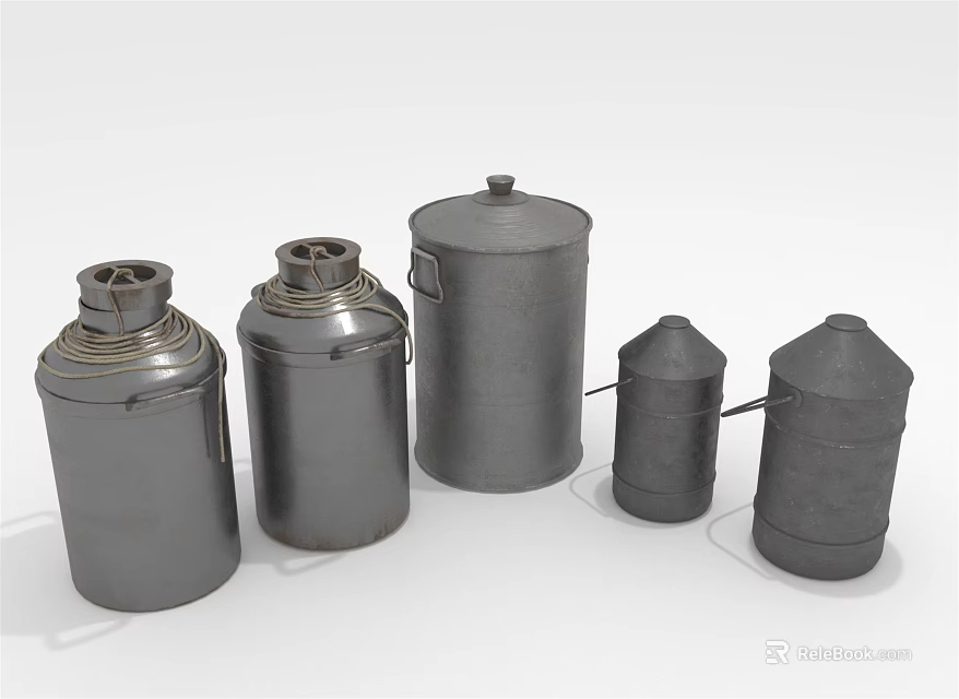 Various Metallic Storage Containers With Different Sizes Shapes And Lids 3d model 