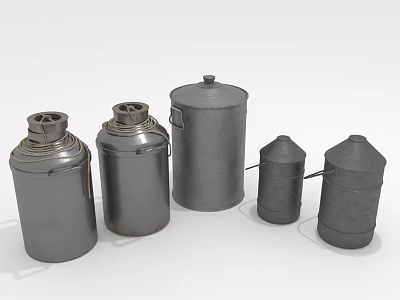 Various Metallic Storage Containers With Different Sizes Shapes And Lids 3d model