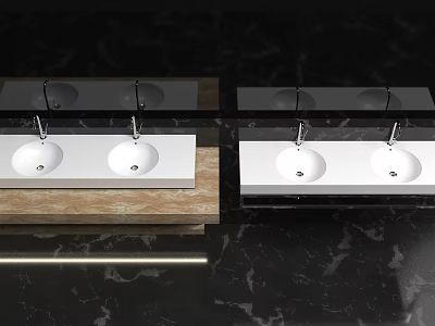 Modern Bathroom Vanity With Double White Sinks Marble Countertop And Wall Mirror 3d model