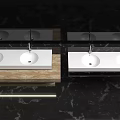 Modern Bathroom Vanity With Double White Sinks Marble Countertop And Wall Mirror