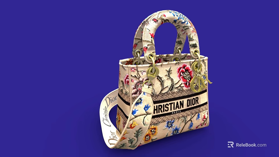 Christian Dior Stylish Bag With Floral Patterns Handle And Adjustable Strap 3d model 