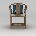 Technology Exhibition Hall Display With Wooden Chair Curved Armrests White Cushion And Blue Pillow