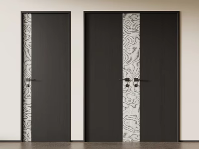 Modern Hinged Doors with Black Finish and White Wavy Pattern for Interior Home Decor 3d model