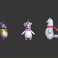 Three Cute Colorful Cartoon Toy Figurines With Scarf Horn And Character Details