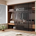 Modern Wooden Wardrobe With Sliding Doors Hanging Clothes Folded Items And Drawers
