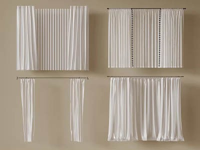 White Curtains With Different Styles For Home Window Decoration 3d model