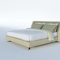Modern Beige Upholstered Double Bed With Headboard White Sheets And Pillows 3d model