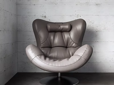Modern Gray Leather Single Seater Sofa With Curved Backrest And Armrest And Metal Round Base 3d model