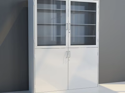 Modern White Bookcase With Glass Front Doors And Lower Cabinet Storage Shelves 3d model