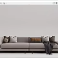 Modern Light Gray Sectional Sofa with Multiple Decorative Pillows and Cozy Throw Blanket 3d model