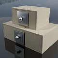 Two Stacked Beige Safes With Silver Locks On Smooth Black Surface
