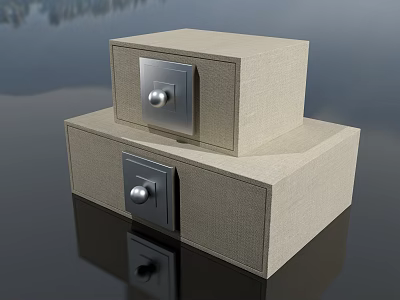 Two Stacked Beige Safes With Silver Locks On Smooth Black Surface 3d model