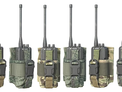 Military Walkie Talkies with Camouflage Protective Cases Neatly Arranged in Different Camo Patterns 3d model
