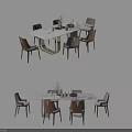 Elegant Modern Dining Table Set With Sleek Marble Tabletop And Comfortable Upholstered Chairs 3d model