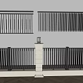 Modern Metal Railing With Vertical Slats And White Support Columns