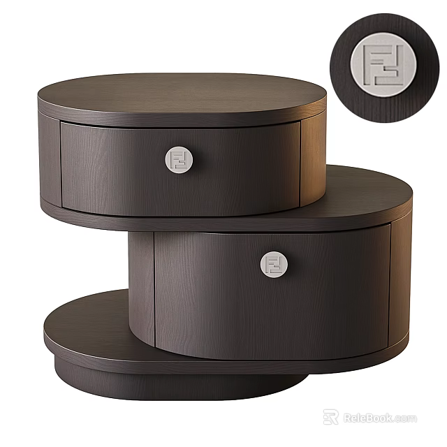Modern Round Stacked Bedside Table with Drawer White Knob and Wooden Texture 3d model