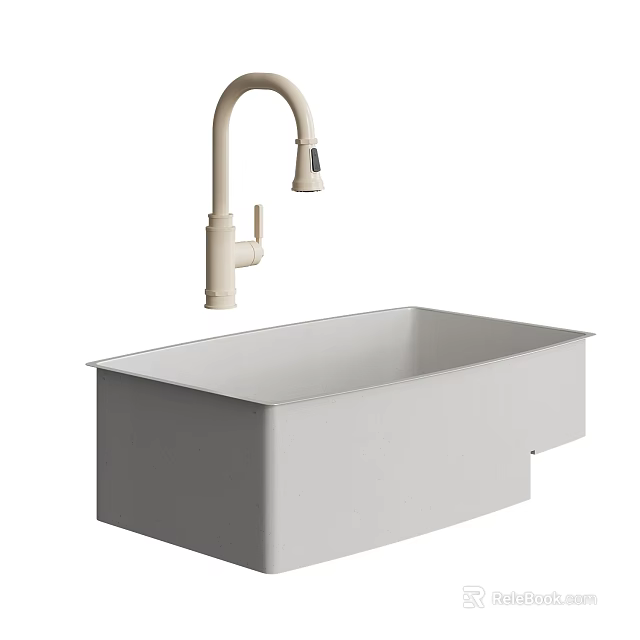 Modern White Rectangular Bathroom Washbasin With Curved Faucet And Minimalist Design 3d model 