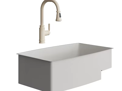 Modern White Rectangular Bathroom Washbasin With Curved Faucet And Minimalist Design 3d model