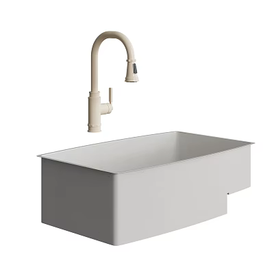 Modern White Rectangular Bathroom Washbasin With Curved Faucet And Minimalist Design 3d model