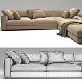 Beige Sectional Sofa with Plush Cushions Throw Blanket and Side Table 3d model
