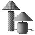 Modern Marble Table Lamps with Black and White Textured Base and Beige Fabric Shade