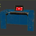Blue Table With Red Screen Tablet And Keyboard On Surface