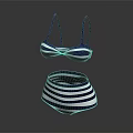 Trendy Blue And White Striped Bikini Top With High Waist Swim Bottom Set