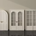 White Double Doors With Arched And Rectangular Glass Panels And Gold Handles 3d model