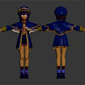 3D Character Model With Blue Cloak Yellow Trim Hat Front And Back Views 3d model