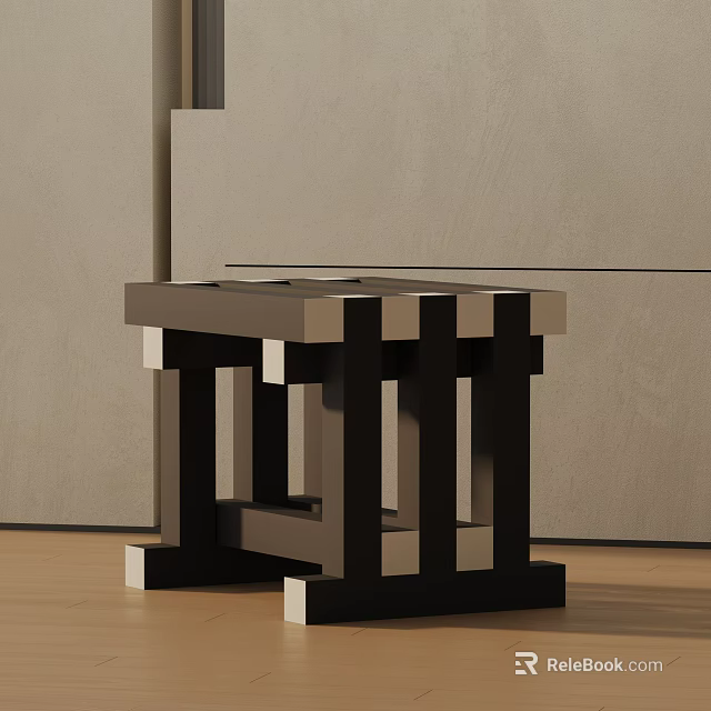 Modern Geometric Side Table With Black Frame And Wooden Square Top Design 3d model 